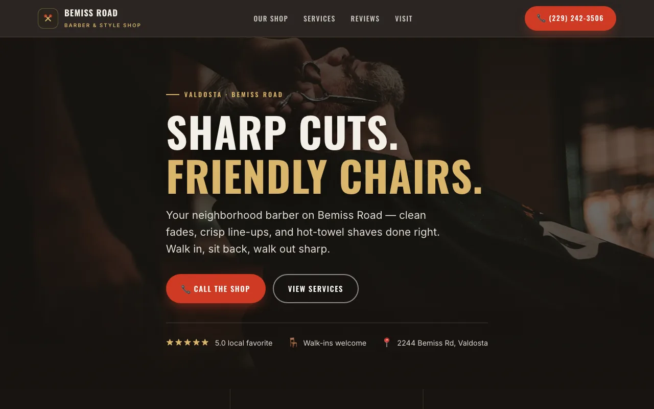 Bemiss Road Barber & Style Shop — concept website