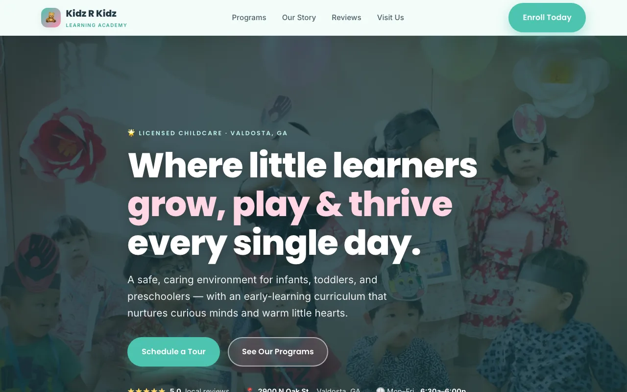 Kidz R Kidz Learning Academy — concept website