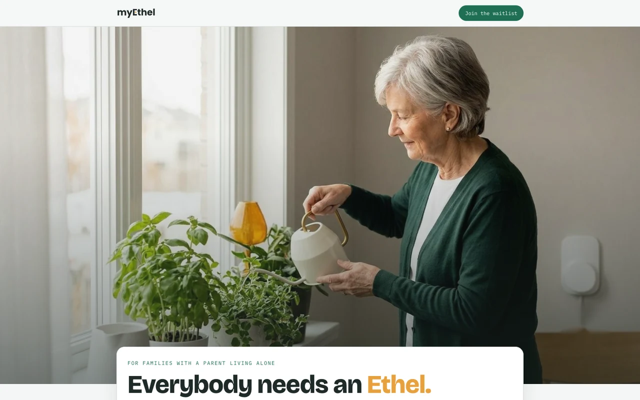 myEthel elder-care startup homepage