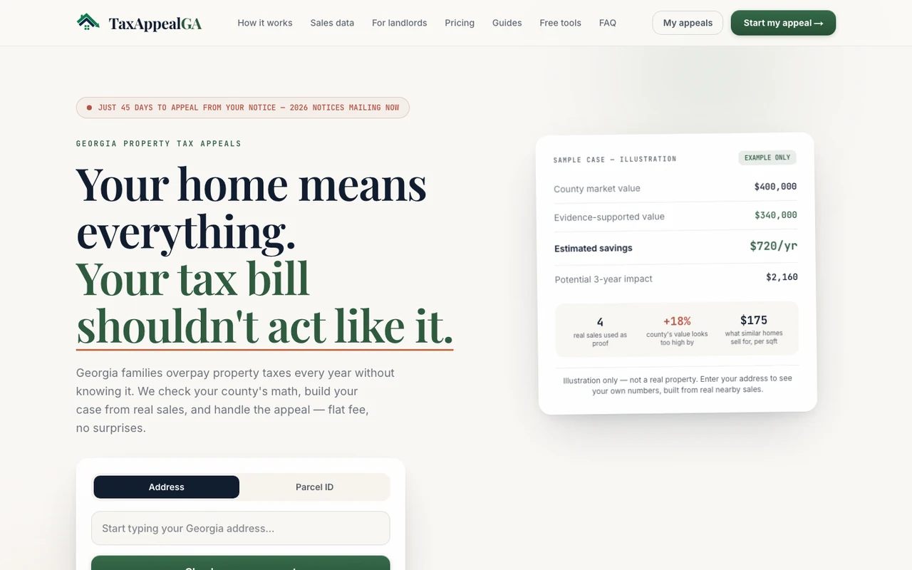 TaxAppealGA property-tax appeal service homepage